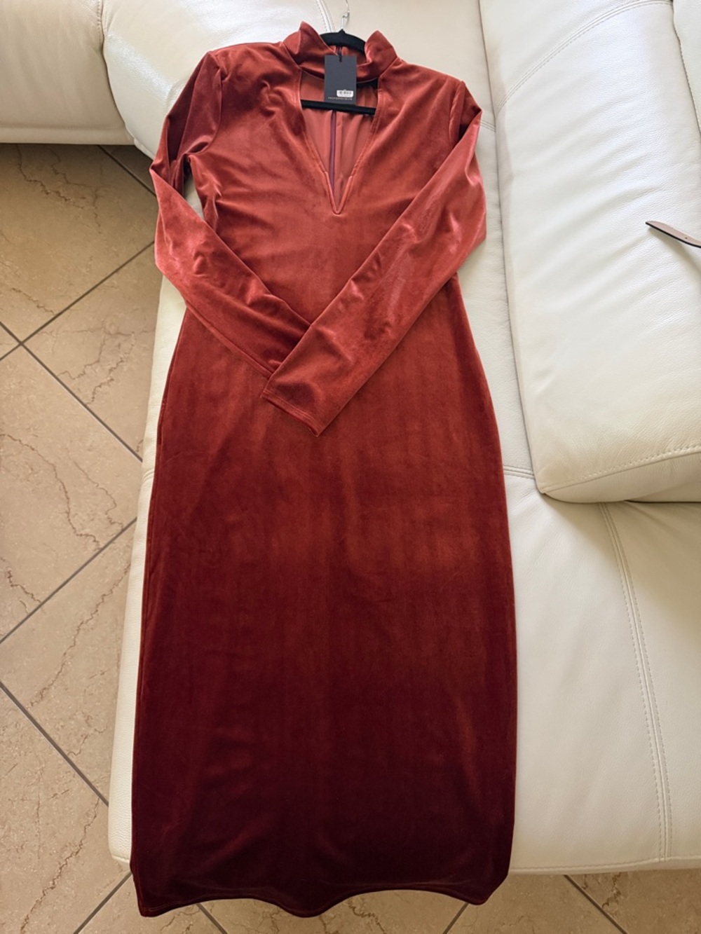 Michael Costello Rust Velvet Maxi Dress